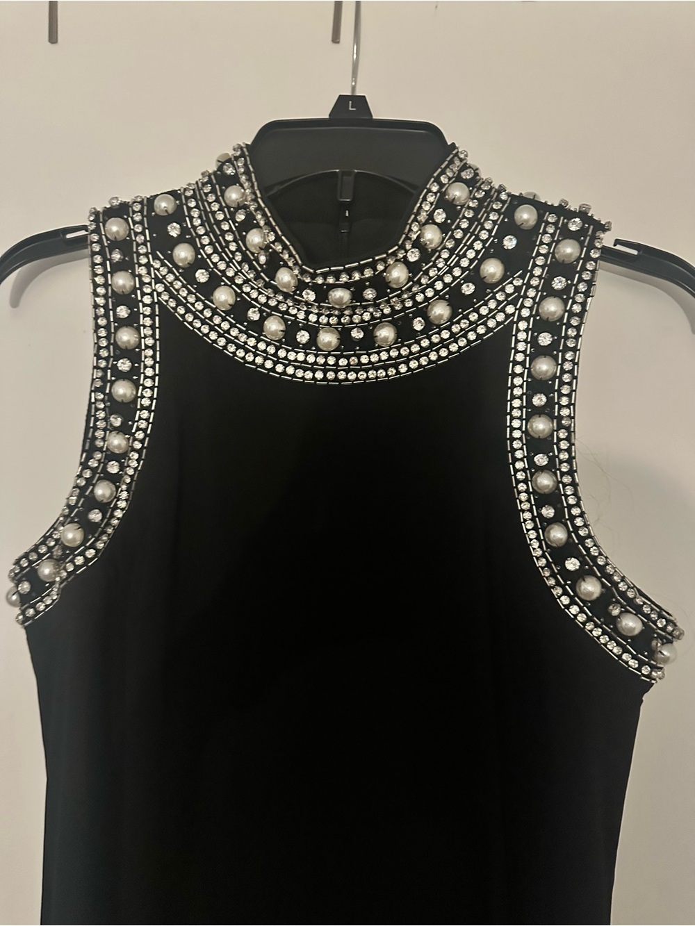 Sleeveless Black Midi Dress with Jewel-Embellished Mock Neck - Picture 7 of 8